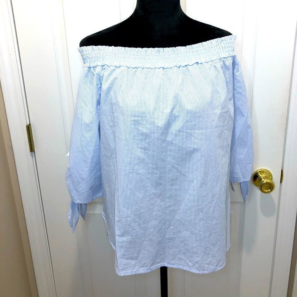 H&M pin striped off the half sleeve blouse top 4